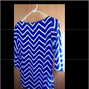 Calvin Klein blue and white zig-zag stripe dress
